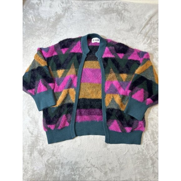 Bel kazan anthropologie os cardigan eyelash knit chevron open front sweater - Picture 4 of 11